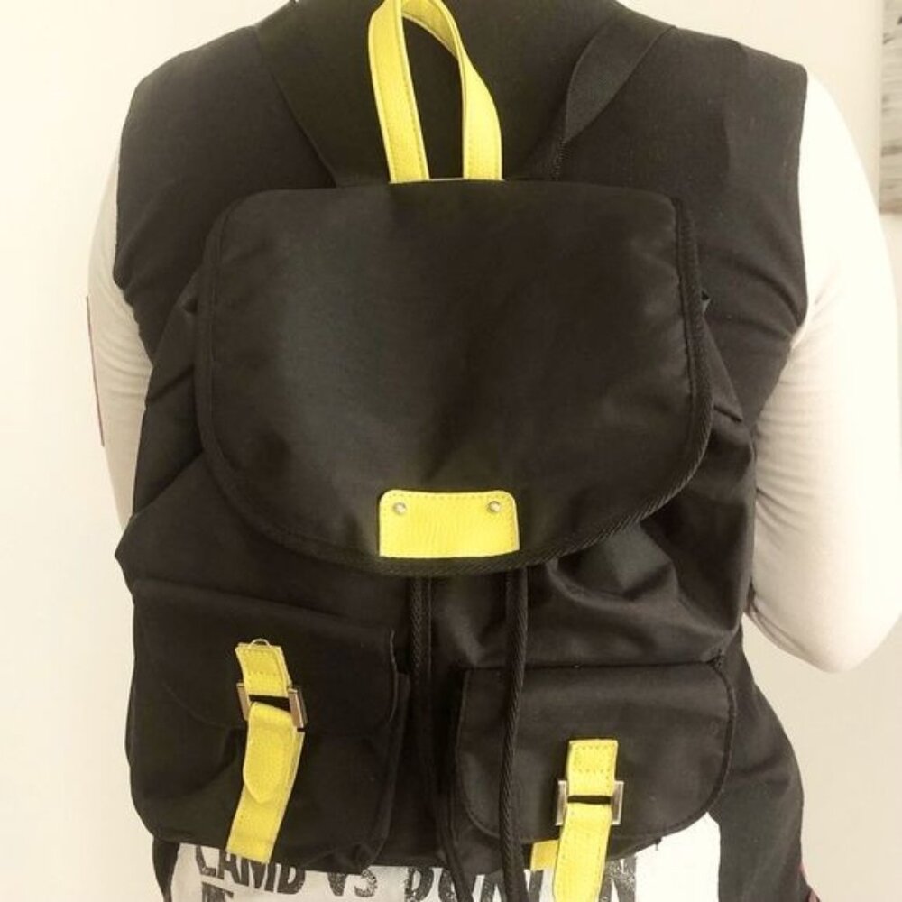 Joe Boxer Drawstring Nylon Fashion Backpack Neon Yellow Accents kidcore